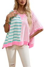 Load image into Gallery viewer, Pink Stripe Contrast Patchwork Oversized T Shirt
