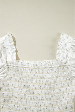 Load image into Gallery viewer, White Boho Floral Smocked Wide Leg Short Puff Sleeve Jumpsuit
