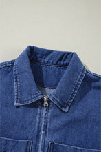 Load image into Gallery viewer, Sail Blue Large Side Pockets Zip-up Denim Jacket
