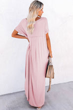 Cargar imagen en el visor de la galería, Pink V Neck Hidden Pocket Splits Maxi T-shirt Dress
