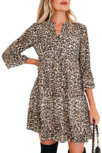 Load image into Gallery viewer, Khaki Leopard 3/4 Sleeve V Neck Swing Dress
