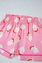 Cargar imagen en el visor de la galería, Pink Christmas Santa Claus Print Satin Shirt and Shorts Set
