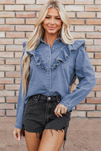 Cargar imagen en el visor de la galería, Dusk Blue Denim Ruffled Casual Top
