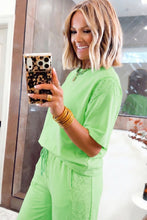 Cargar imagen en el visor de la galería, Sachet Pink Lace Patchwork Half Sleeve Top Elastic Waist Pants Two Piece Set
