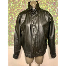 Load image into Gallery viewer, Vintage 80s Mock Zippered Neck Black Leather Bomber Jacket
