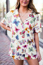 Cargar imagen en el visor de la galería, Multicolour Butterfly Pattern Short Sleeve Shirt Pajamas Set
