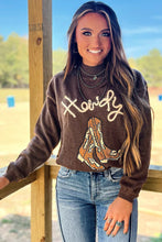 Load image into Gallery viewer, Coffee Western Howdy Boot Graphic High Neck Sweater
