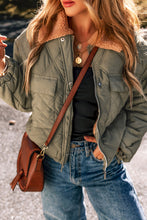 Cargar imagen en el visor de la galería, Jungle Green Teddy Collar Flap Pockets Quilted Puffer Jacket
