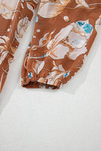 Cargar imagen en el visor de la galería, Brown Floral Print Shirred Square Neck High Waist Maxi Dress
