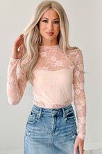 Load image into Gallery viewer, Apricot Pink Sheer Floral Lace Mesh Mock Neck Long Sleeve Top
