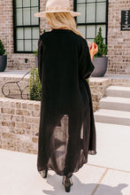 Load image into Gallery viewer, Black 3/4 Sleeve Button Up Long Kimono
