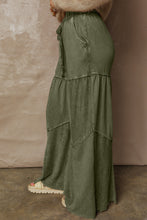 Load image into Gallery viewer, Vineyard Green Mineral Wash Tiered Wide Leg Patchwork Drawstring Pants
