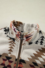 Cargar imagen en el visor de la galería, Beige Aztec Printed Stand Neck Zip Up Jacket
