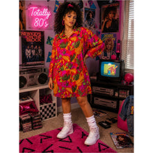 Load image into Gallery viewer, 80s Retro S. Roberts 100% Rayon Sequins Vibrant Pink Tropical Print Shirt Dress
