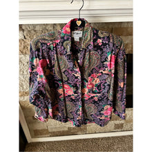 Load image into Gallery viewer, Vintage 80s 100% Cotton Bright Pink Shoulder Pads Paisley Long Sleeve Button Up
