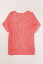 Cargar imagen en el visor de la galería, Fresh Salmon Rolled Cuffs Loose Knit Tee with Slits
