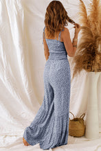 Load image into Gallery viewer, Dusk Blue Thin Straps Smocked Bodice Wide Leg Floral Jumpsuit
