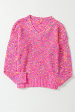 Cargar imagen en el visor de la galería, Dark Pink Colorful Spots Knitted V Neck Casual Sweater
