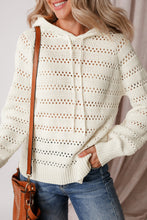 Cargar imagen en el visor de la galería, White Pointelle Knit Raglan Sleeve Hooded Sweater
