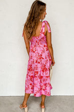 Load image into Gallery viewer, Pink Tie Shoulder Straps Tiered Floral Dress
