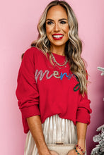 Cargar imagen en el visor de la galería, Fiery Red Tinsel Merry Letter Drop Shoulder Baggy Sweater
