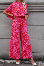 Cargar imagen en el visor de la galería, Hot Pink Leopard Loose Sleeve Belted Wide Leg Jumpsuit
