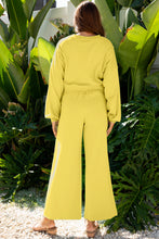Load image into Gallery viewer, Yellow Cream Drop Shoulder Puff Sleeve Crop Pullover Drawstring Wide Leg Pants Set
