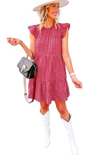 Load image into Gallery viewer, Red Clay Plaid Print Flutter Sleeve Ruffle Tiered Mini Dress
