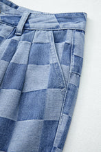 Cargar imagen en el visor de la galería, Dusk Blue Checkered Denim Wide Leg Jeans
