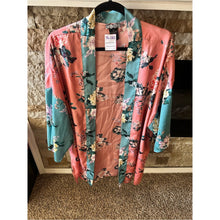 Load image into Gallery viewer, Silky Teal Robe with Floral Pink Robe and Teal Sleeves
