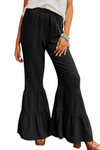 Cargar imagen en el visor de la galería, Black Textured High Waist Ruffled Bell Bottom Pants
