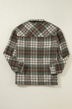 Cargar imagen en el visor de la galería, Mist Green Plaid Print Chest Pockets Turn Down Collar Shacket
