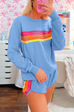 Cargar imagen en el visor de la galería, Beau Blue Striped Accent Pullover and Shorts Two Piece Casual Set
