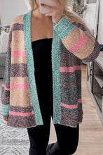 Cargar imagen en el visor de la galería, Multicolour Color Block Striped Side Slit Open Front Cardigan
