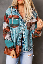 Cargar imagen en el visor de la galería, Multicolor Aztec Print Frayed Hem Denim Jacket
