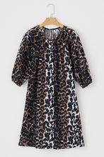 Load image into Gallery viewer, Black Leopard Puff Sleeve Buttons Front Shirt Dress
