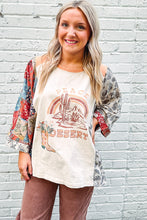 Load image into Gallery viewer, Multicolour Asymmetric Printed Patchwork Sleeve Peace Desert Graphic Top
