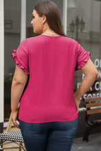 Cargar imagen en el visor de la galería, Bright Pink Ruffled Short Sleeve Plus Size Top
