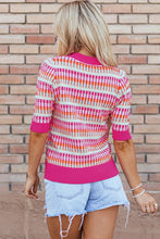 Cargar imagen en el visor de la galería, Red Striped Knitted Short Sleeve Sweater Top
