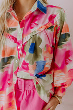 Load image into Gallery viewer, Rose Abstract Print Ruffled Puff Sleeve Shirt
