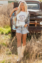 Load image into Gallery viewer, Multicolour Asymmetric Printed Patchwork Sleeve Peace Desert Graphic Top
