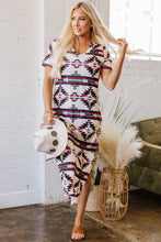 Load image into Gallery viewer, Beige Western Aztec Printed Long T-shirt Dress
