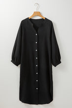 Load image into Gallery viewer, Black 3/4 Sleeve Button Up Long Kimono
