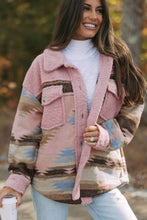 Cargar imagen en el visor de la galería, Pink Western Aztec Print Sherpa Splicing Buttoned Flap Pocket Coat
