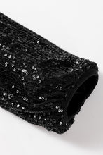 Cargar imagen en el visor de la galería, Black Sequin Zip up Round Neck Long Sleeve Jacket
