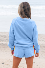 Cargar imagen en el visor de la galería, Beau Blue Striped Accent Pullover and Shorts Two Piece Casual Set
