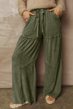 Load image into Gallery viewer, Vineyard Green Mineral Wash Tiered Wide Leg Patchwork Drawstring Pants
