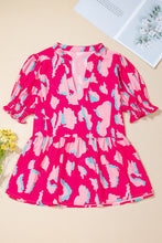 Cargar imagen en el visor de la galería, Rose Abstract Print Smocked Puff Sleeve V Neck Blouse
