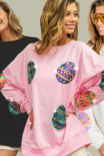 Load image into Gallery viewer, Pink Sequined Easter Egg Drop Shoulder Oversized Sweatshirt
