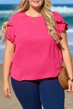 Cargar imagen en el visor de la galería, Bright Pink Ruffled Short Sleeve Plus Size Top
